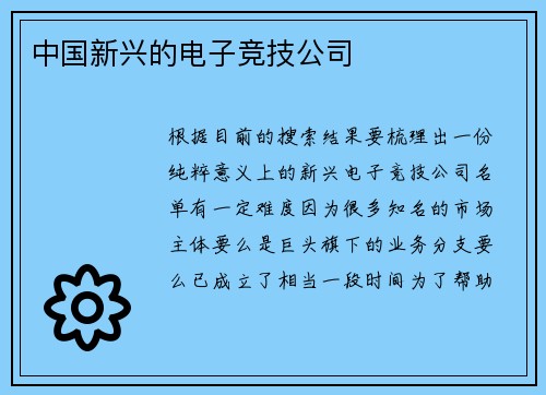 中国新兴的电子竞技公司